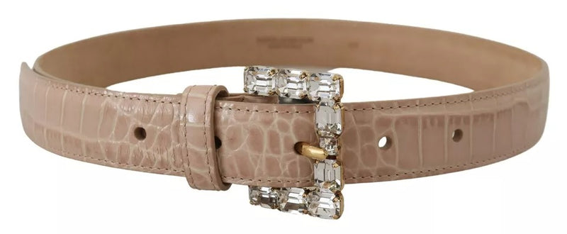Dolce & Gabbana Beige Leather Crystal Buckle Belt Glam Steals
