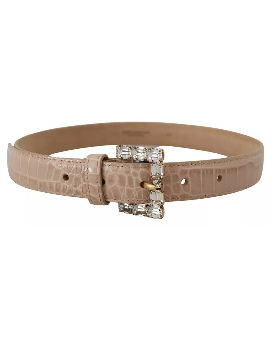 Dolce & Gabbana Beige Leather Crystal Buckle Belt Belts
