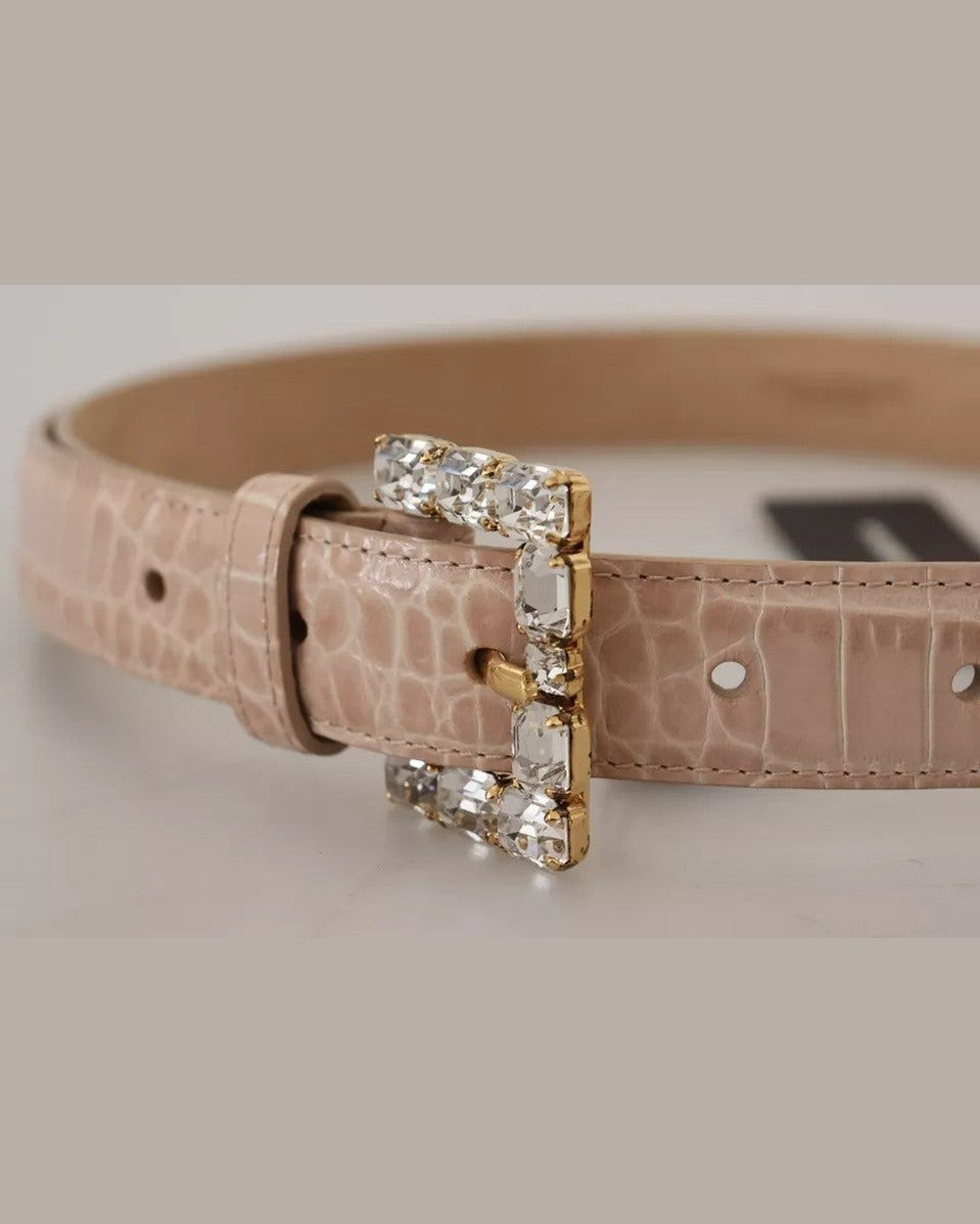 Dolce & Gabbana Beige Leather Crystal Buckle Belt Belts
