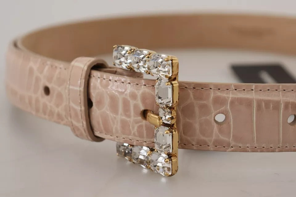Dolce & Gabbana Beige Leather Crystal Buckle Belt Glam Steals