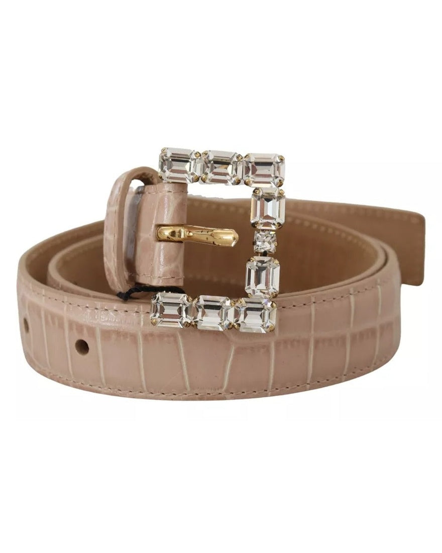 Dolce & Gabbana Beige Leather Crystal Buckle Belt Belts