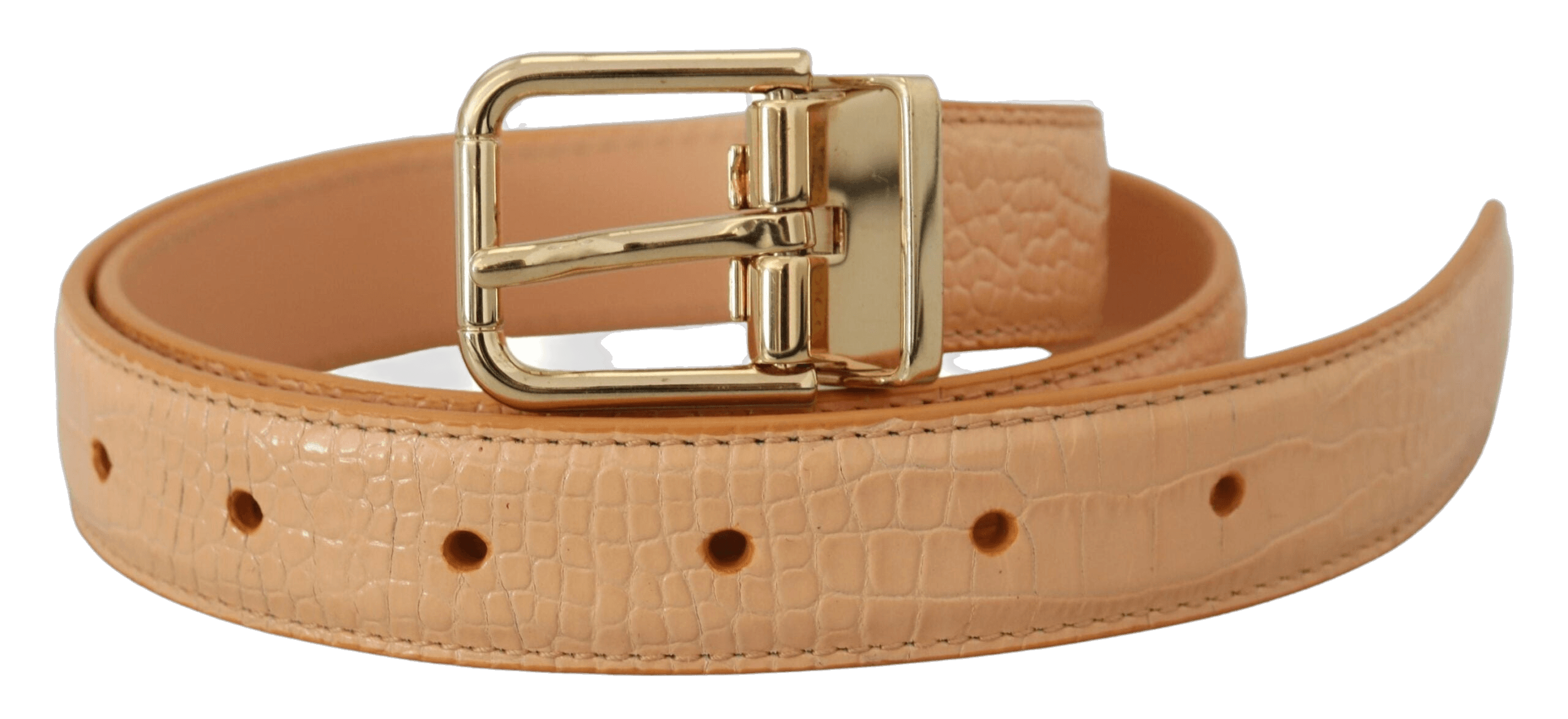 Dolce & Gabbana Beige Leather Exotic Gold Metal Buckle Belt Glam Steals