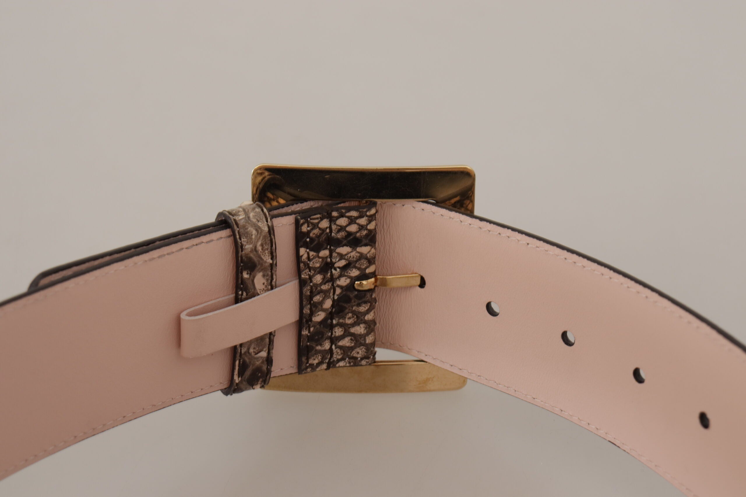 Dolce & Gabbana Beige Leather Exotic Wide Gold Metal Buckle Belt Glam Steals