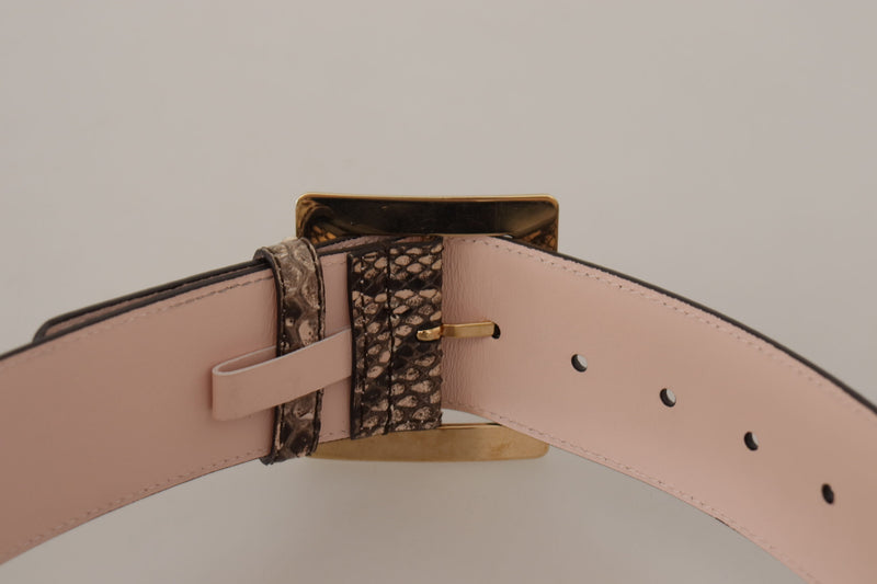 Dolce & Gabbana Beige Leather Exotic Wide Gold Metal Buckle Belt Glam Steals