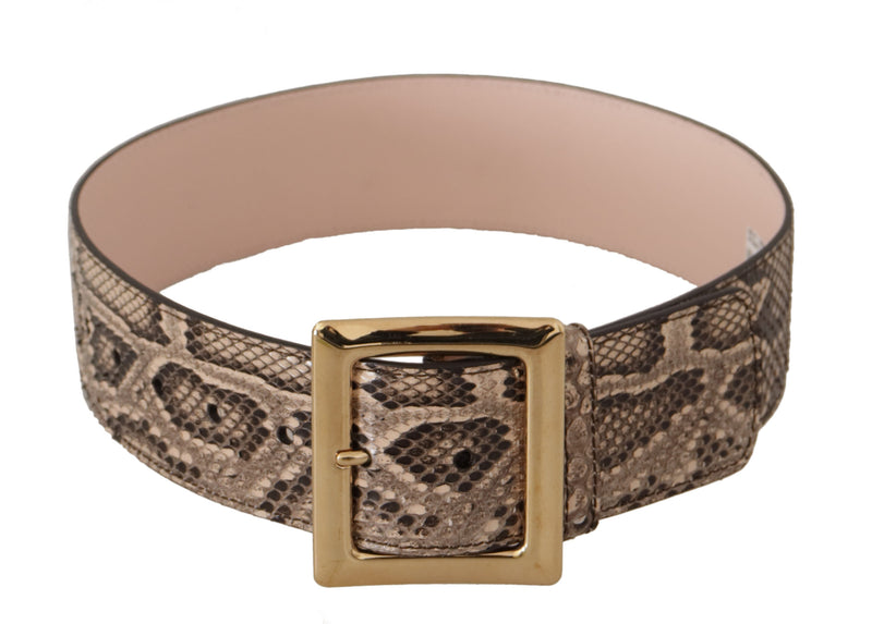 Dolce & Gabbana Beige Leather Exotic Wide Gold Metal Buckle Belt Glam Steals