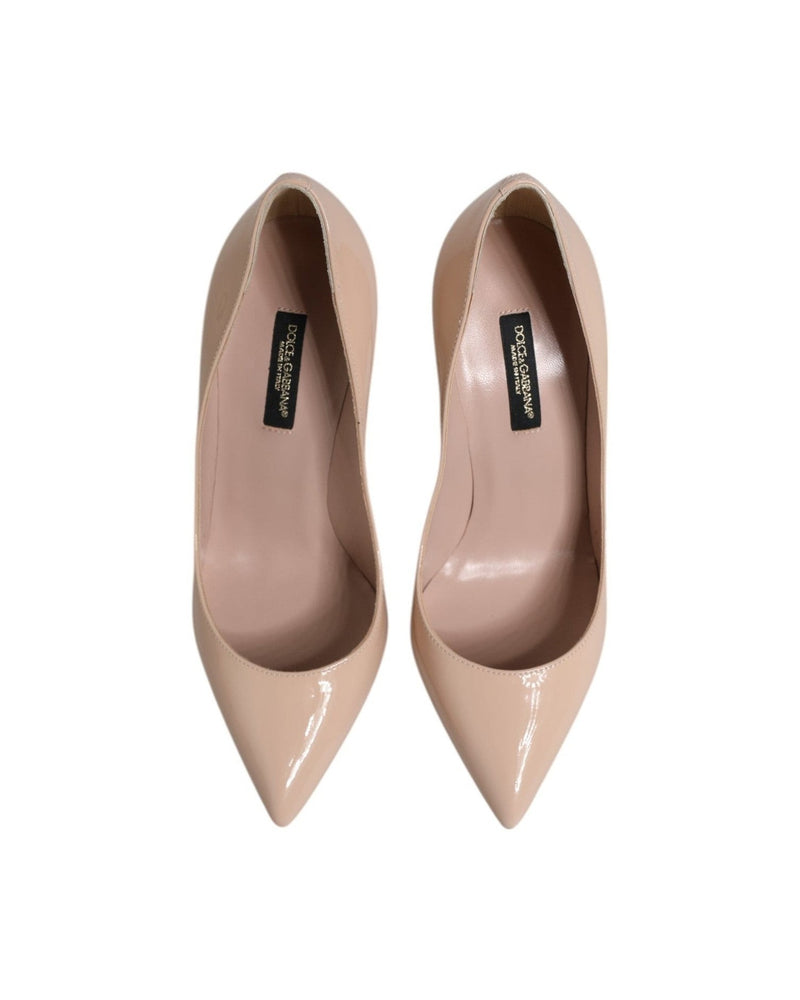 Dolce & Gabbana Beige Leather Patent Stiletto Heel Pumps Shoes Glam Steals