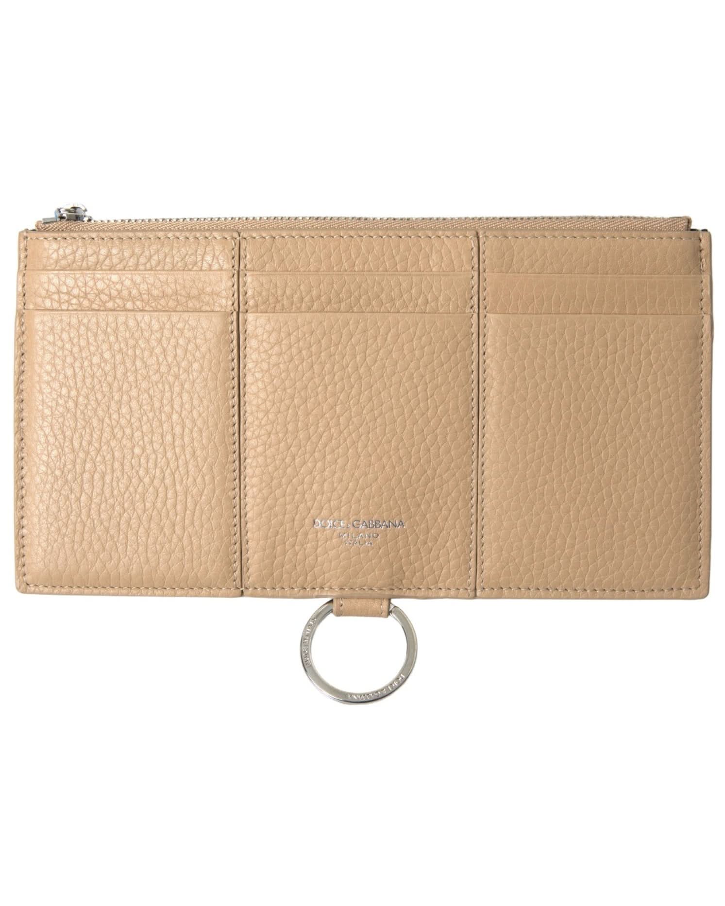 Dolce & Gabbana Beige Leather Shoulder Cardholder Strap Wallet Wallets