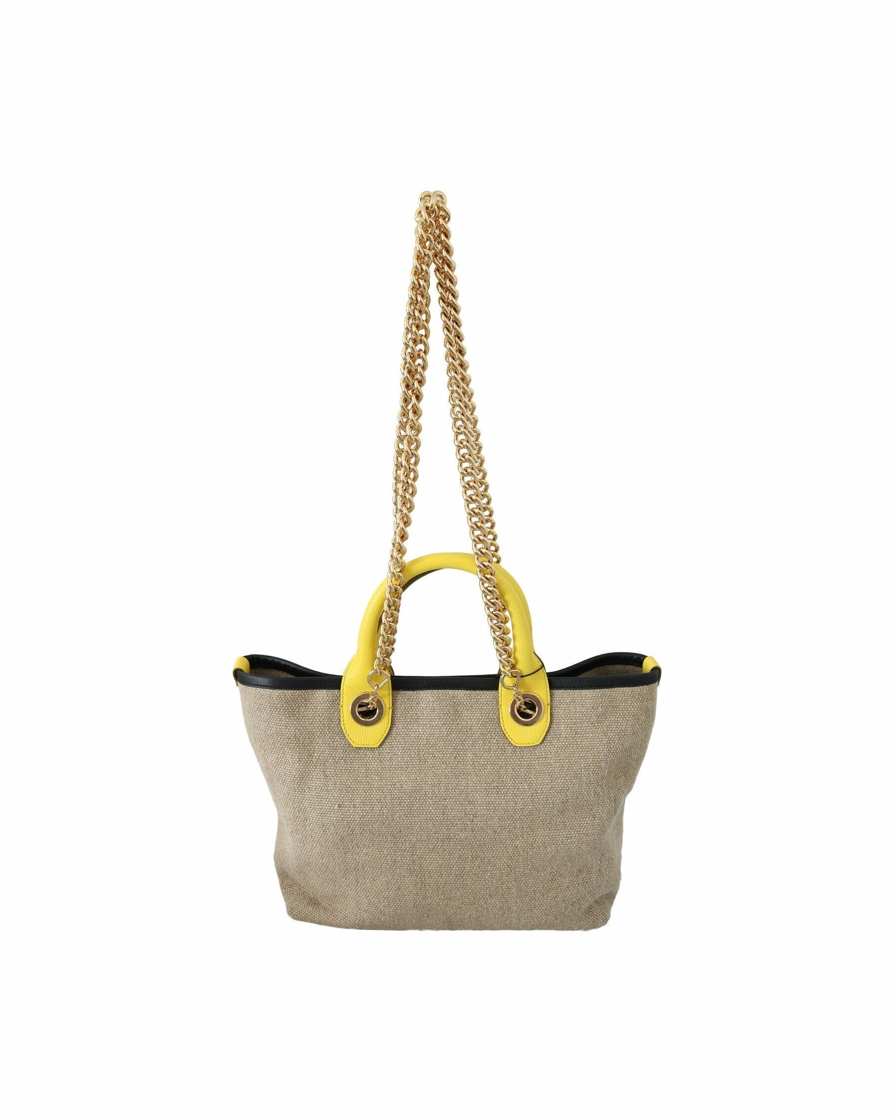 Dolce & Gabbana Beige Linen Calf Tote With Gold Chain Glam Steals