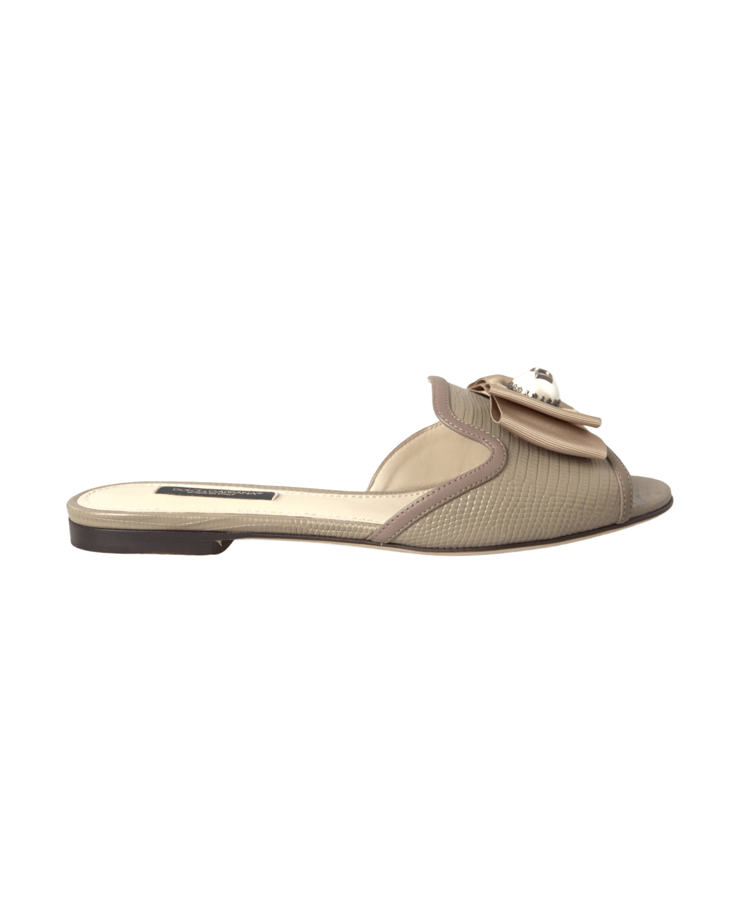 Dolce & Gabbana Beige Logo Pearl Flats Sandals Slides Shoes Flats