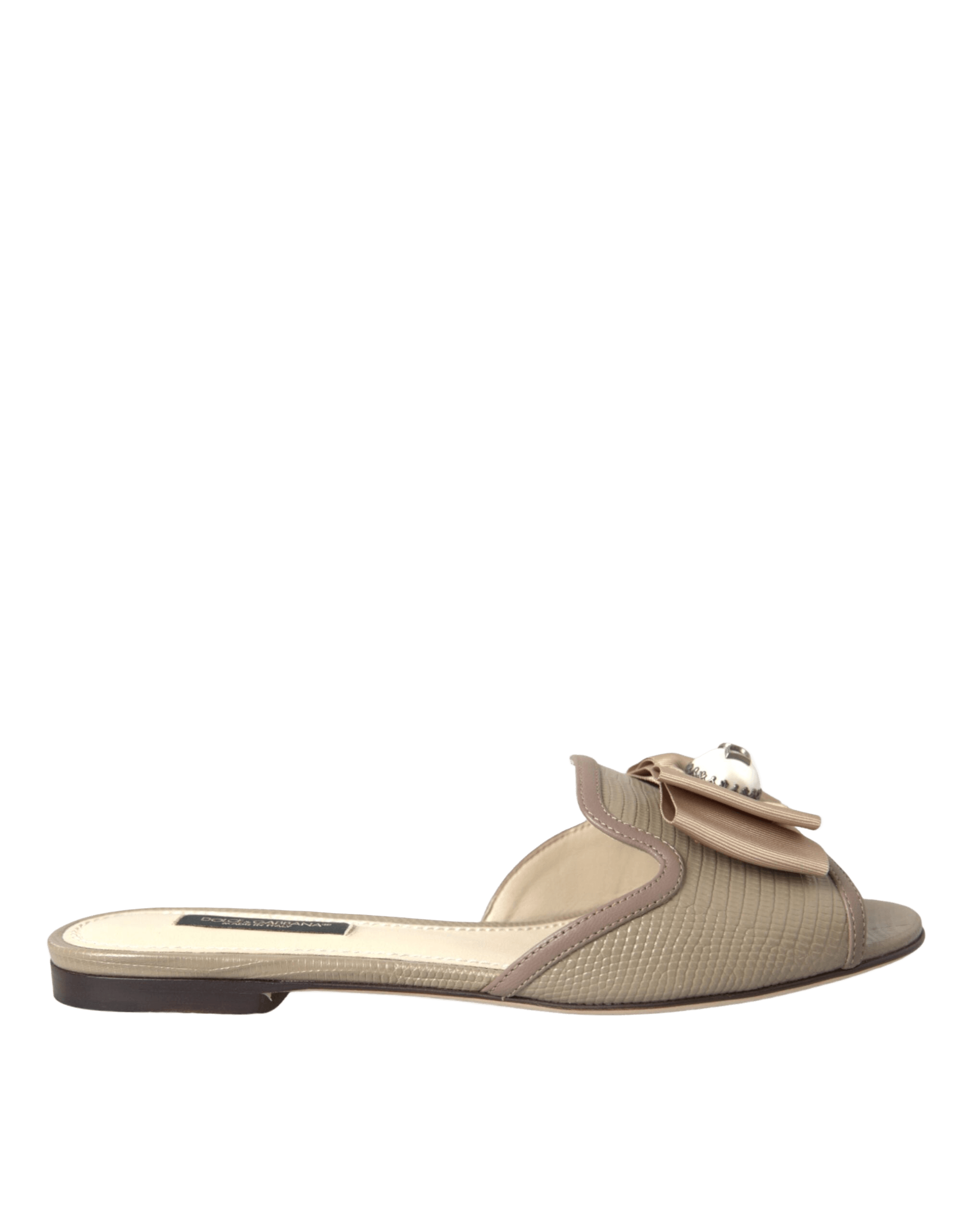 Dolce & Gabbana Beige Logo Pearl Flats Sandals Slides Shoes Glam Steals