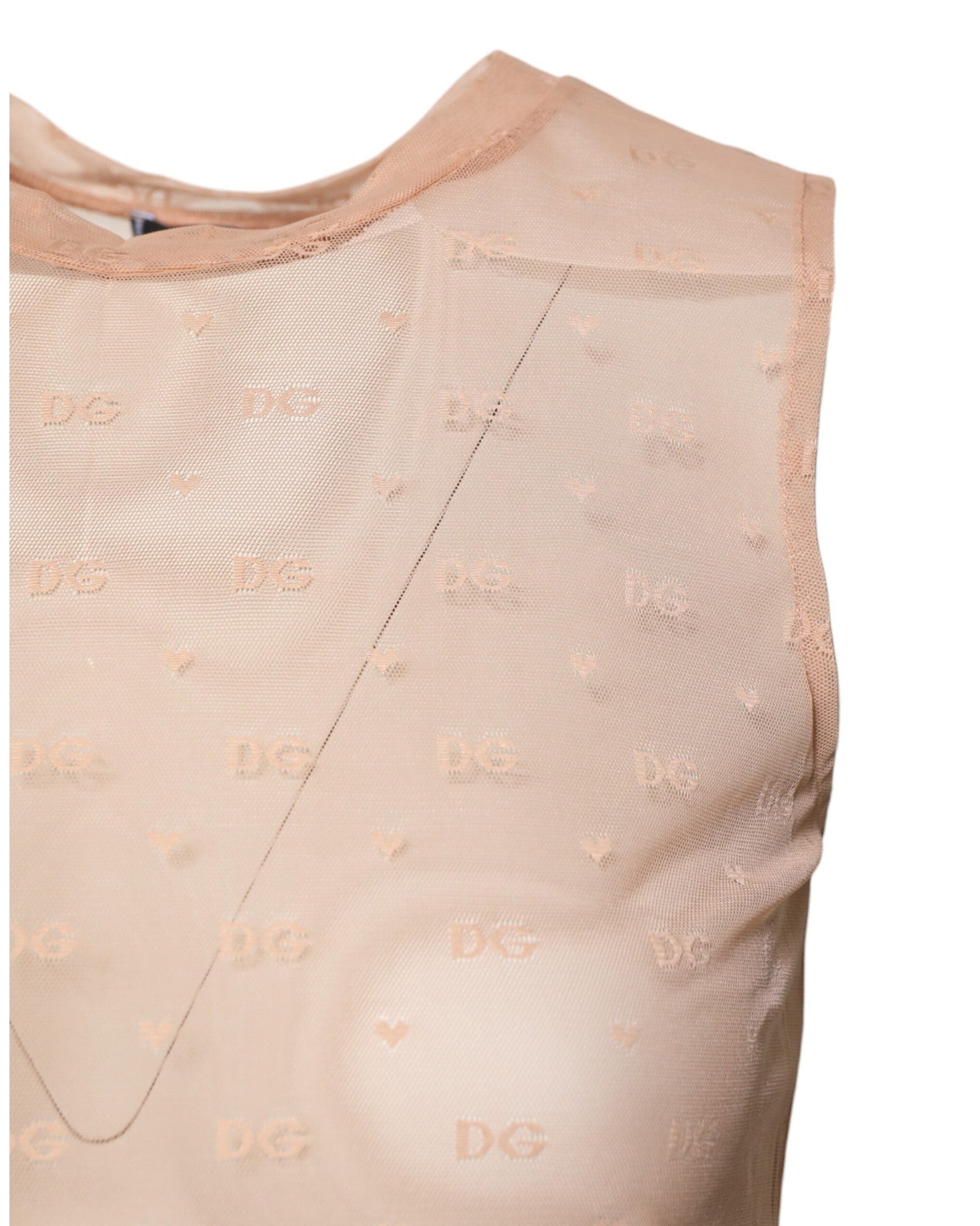 Dolce & Gabbana Beige Nylon Logo Monogram Sleeveless Tank Top Glam Steals
