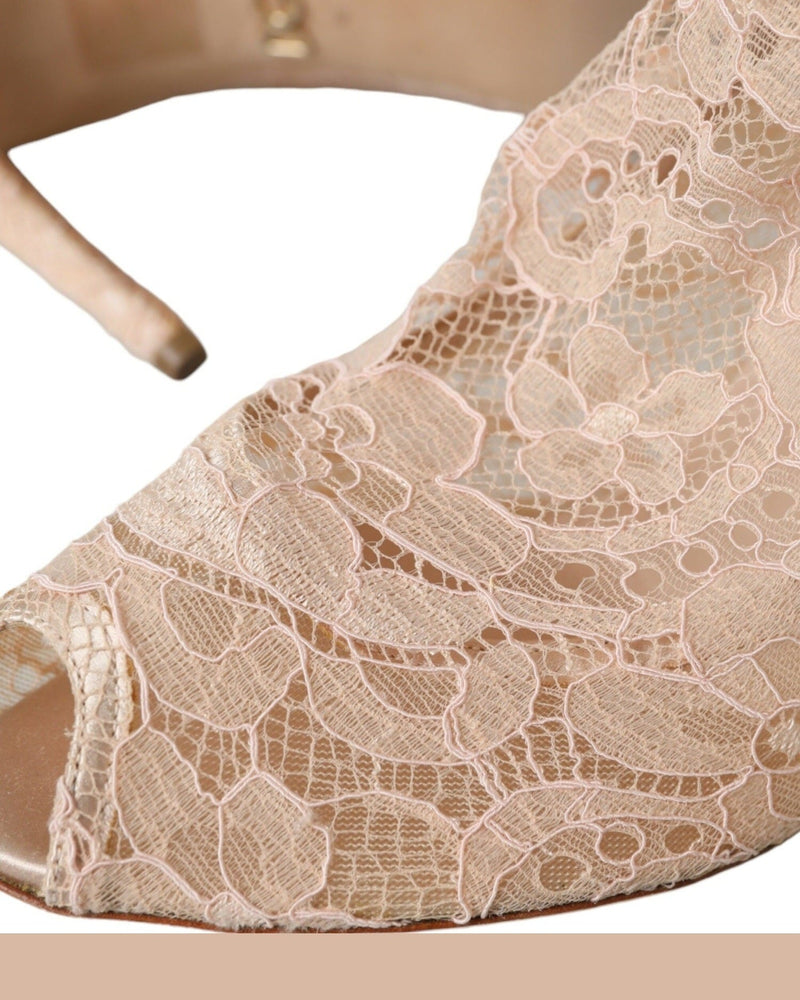 Dolce & Gabbana Beige Stretch Taormina Lace Boots Shoes Glam Steals