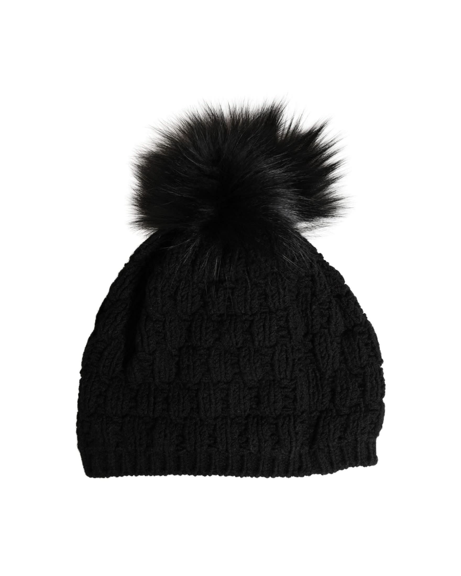 Dolce & Gabbana Black Acrylic Knitted Fur Winter Beanie Glam Steals