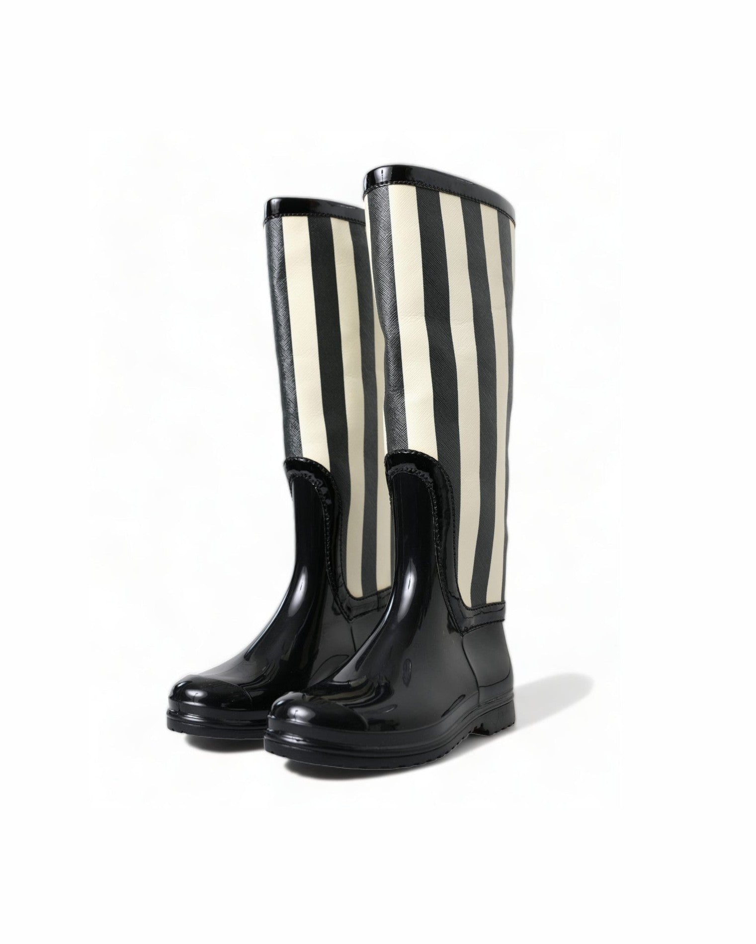Dolce & Gabbana And Striped Knee High Black White Boots Glam Steals
