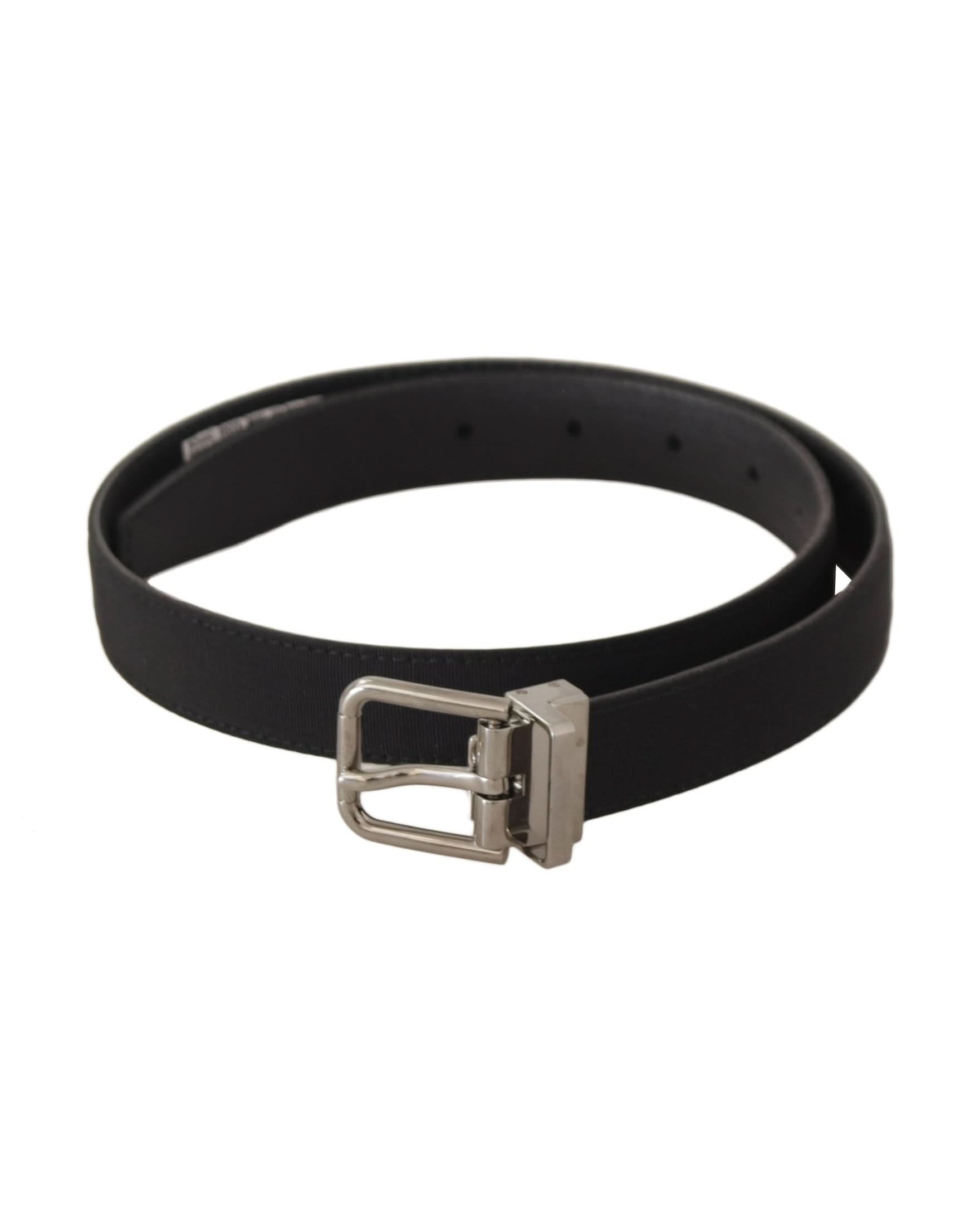 Dolce & Gabbana Black Canvas Leather Silver Tone Metal Buckle Belt Belts