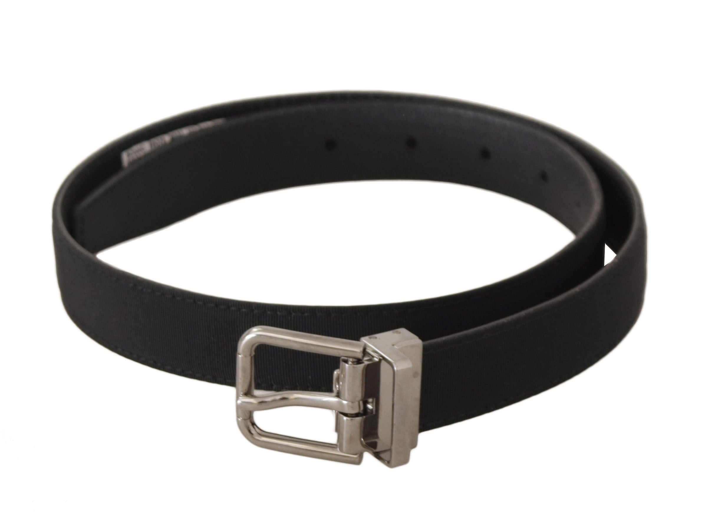 Dolce & Gabbana Black Canvas Leather Silver Tone Metal Buckle Belt Glam Steals