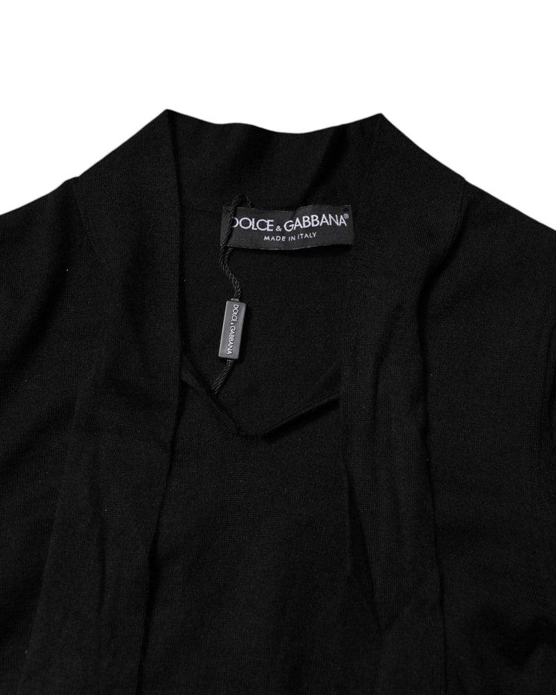 Dolce & Gabbana Black Cashmere Ascot Collar Long Sleeve Top Glam Steals