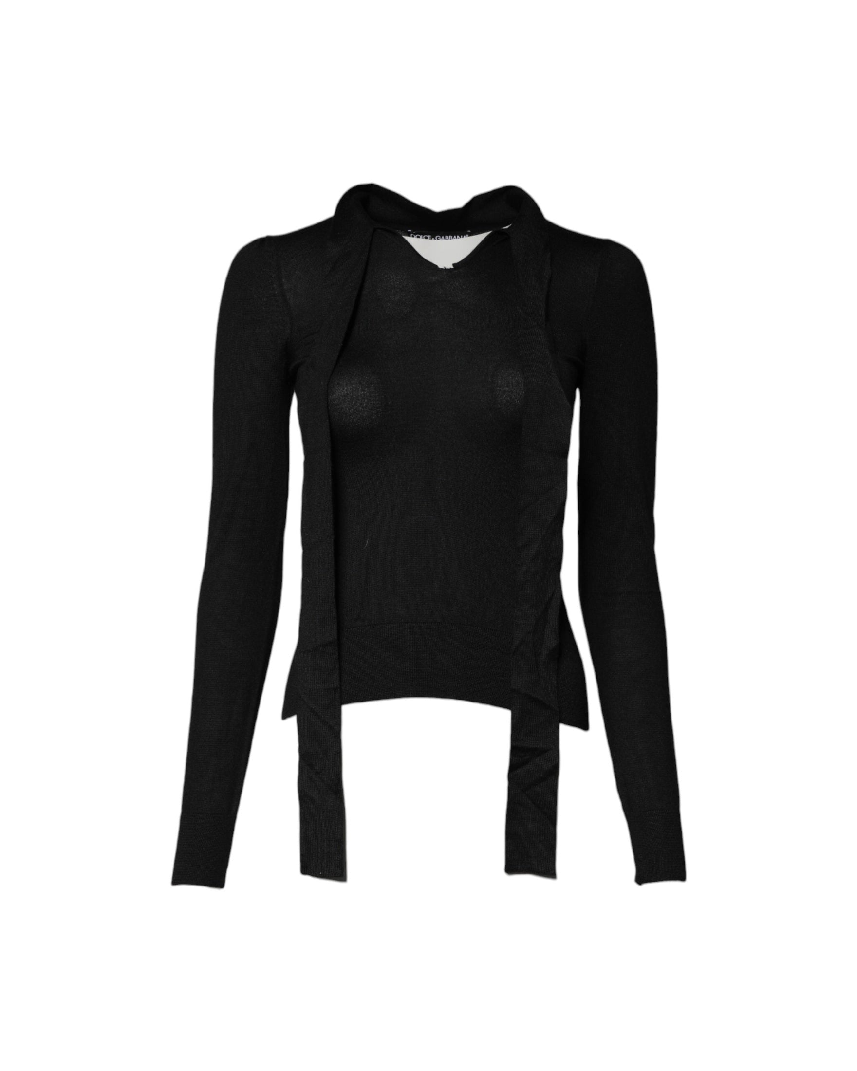 Dolce & Gabbana Black Cashmere Ascot Collar Long Sleeve Top Glam Steals