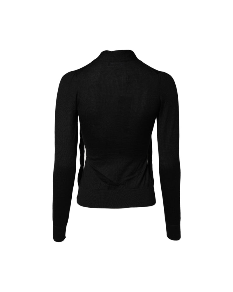 Dolce & Gabbana Black Cashmere Ascot Collar Long Sleeve Top Glam Steals