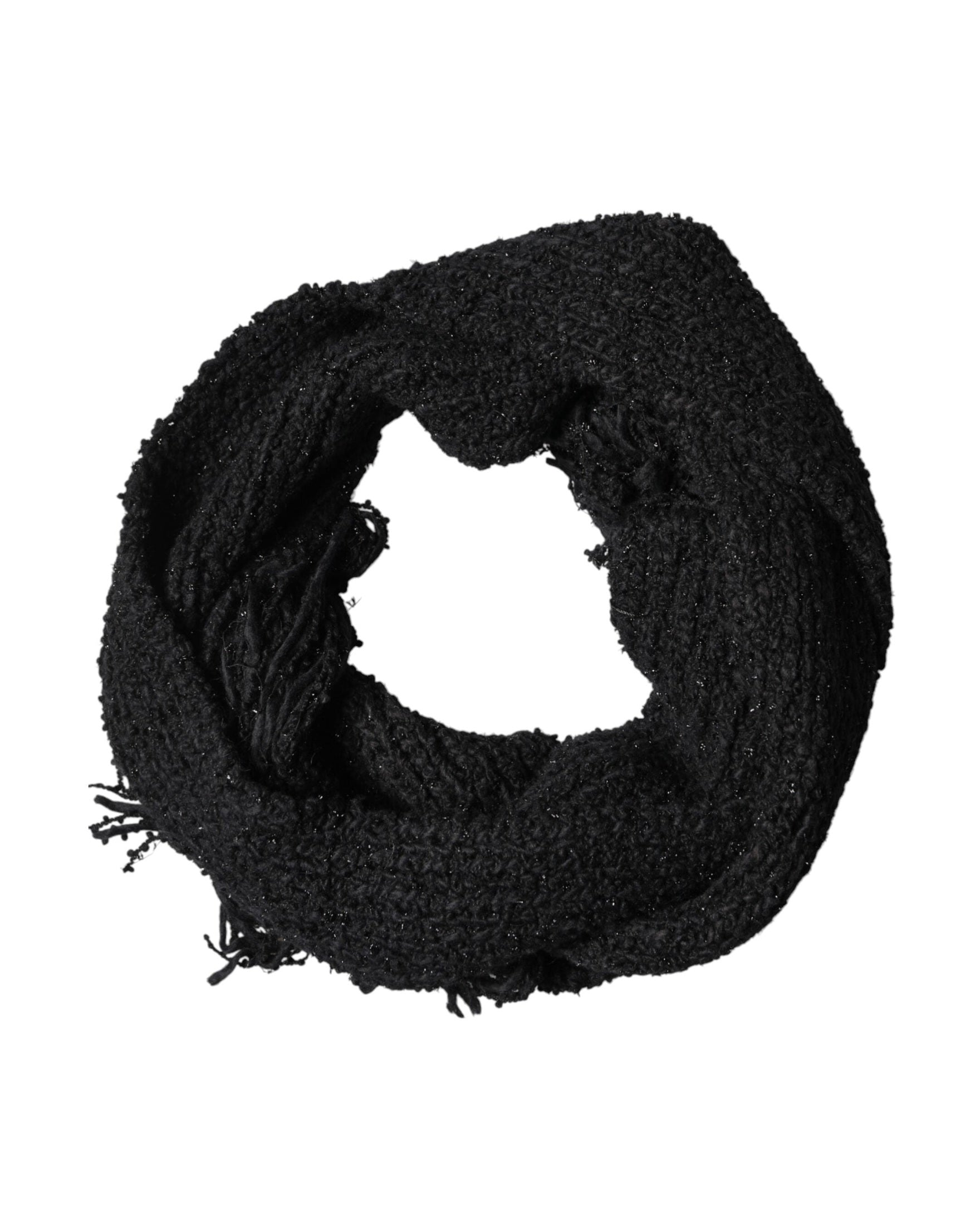 Dolce & Gabbana Black Cashmere Knit Shawl Fringes Scarf Glam Steals