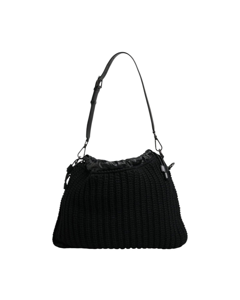 Dolce & Gabbana Cashmere Knitted Leather Shoulder Black Bag Glam Steals