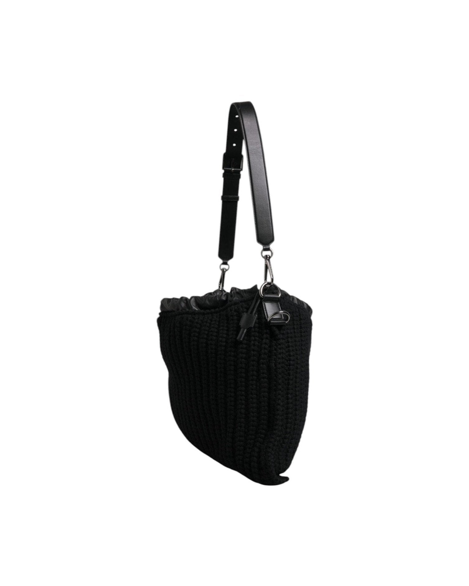 Dolce & Gabbana Cashmere Knitted Leather Shoulder Black Bag Glam Steals