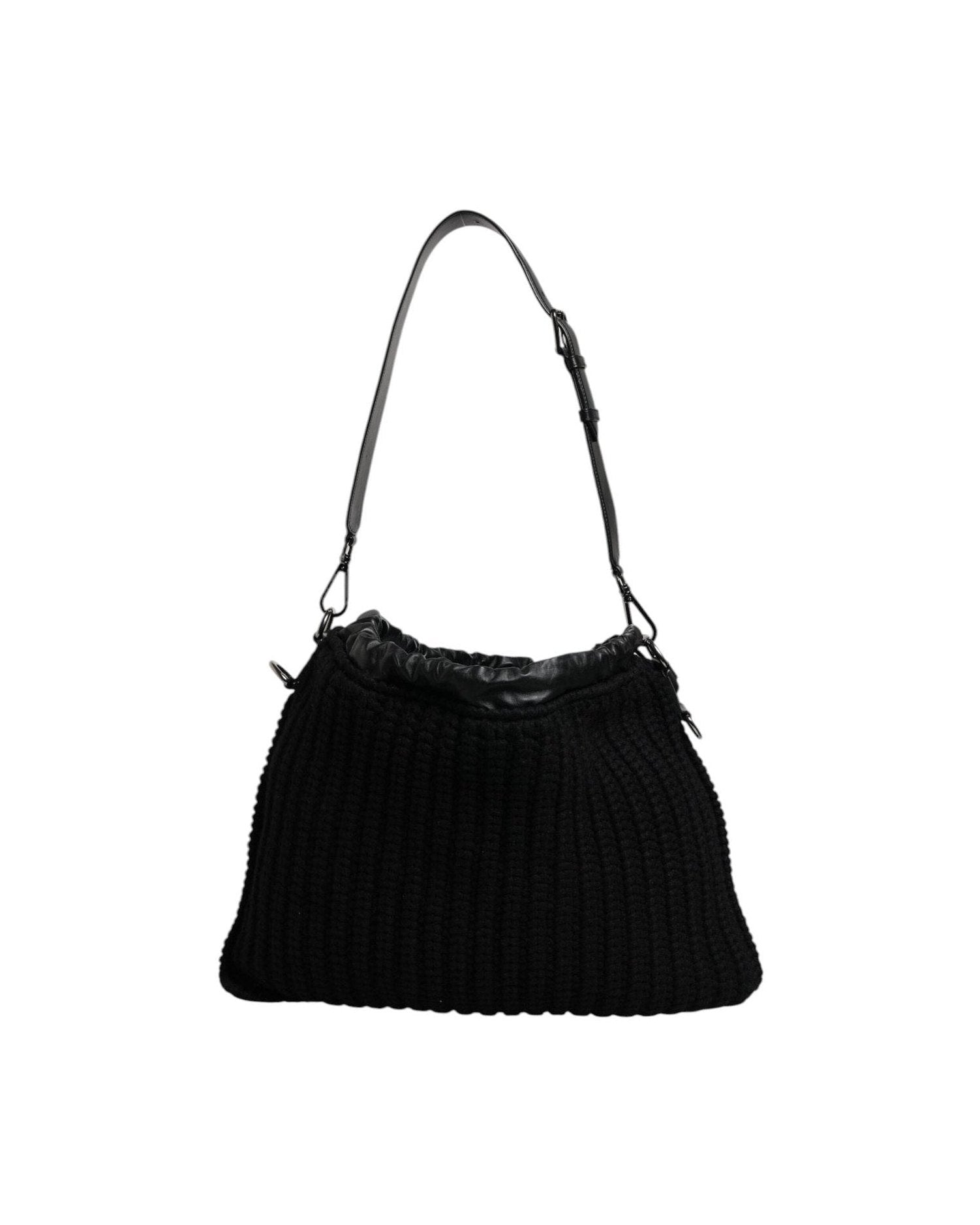Dolce & Gabbana Cashmere Knitted Leather Shoulder Black Bag Glam Steals