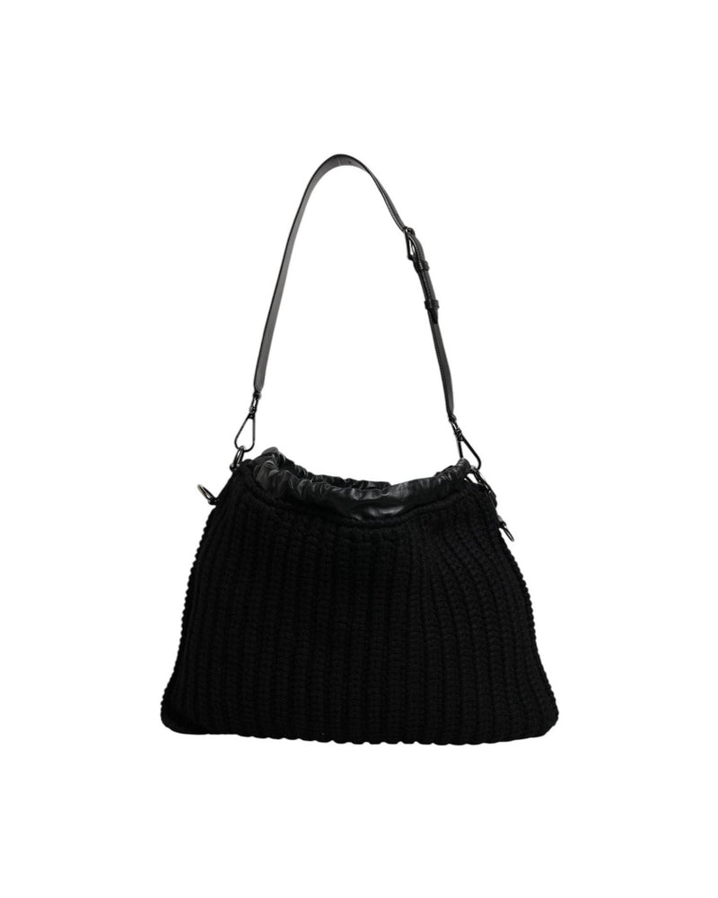 Dolce & Gabbana Cashmere Knitted Leather Shoulder Black Bag Glam Steals