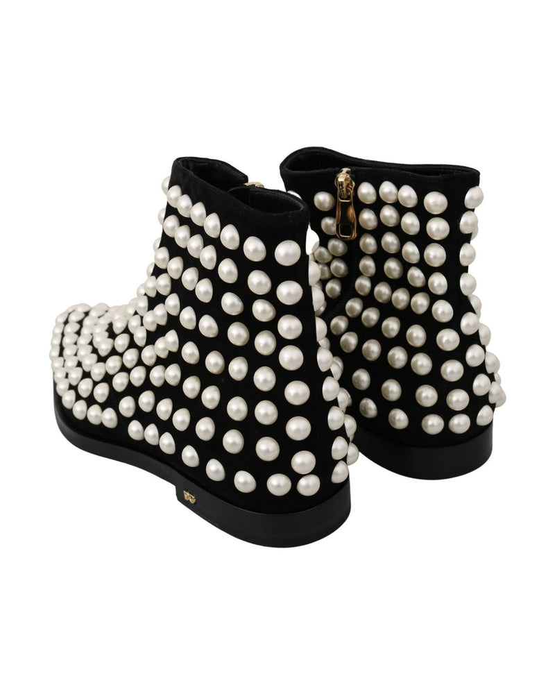 Dolce & Gabbana Chic Suede Ankle Boots With Black Pearls Glam Steals