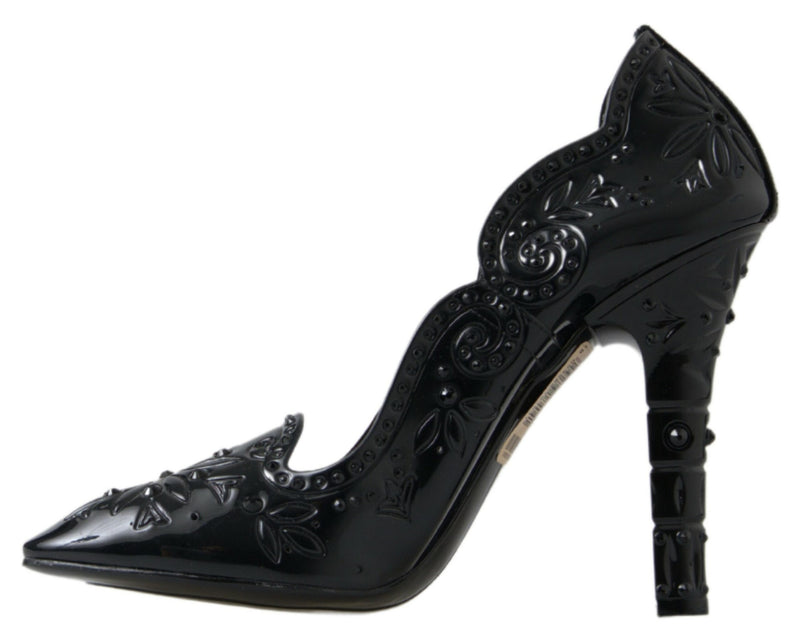 Dolce & Gabbana Black Cinderella Floral Crystal Heels Glam Steals