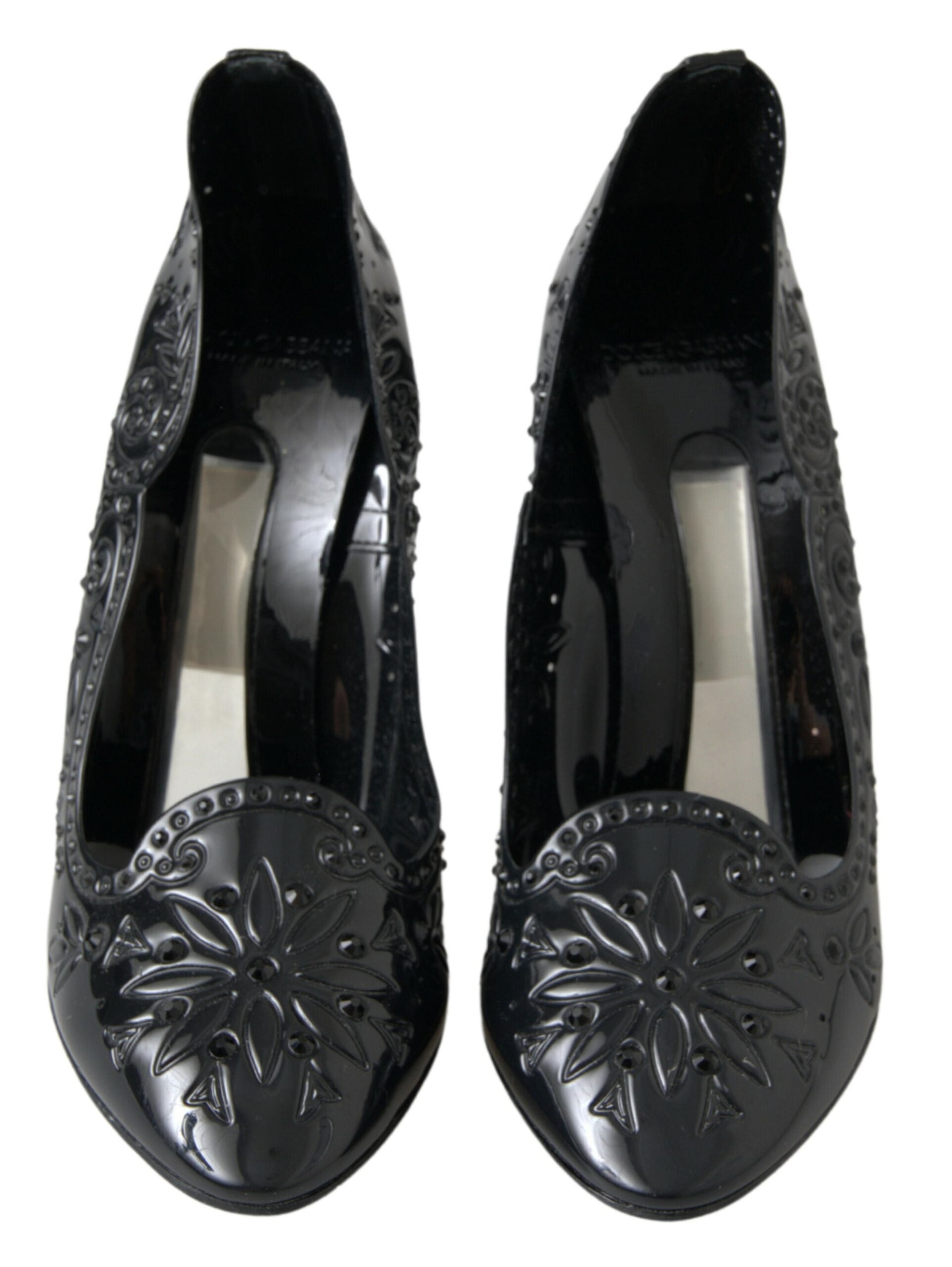 Dolce & Gabbana Black Cinderella Floral Crystal Heels Glam Steals