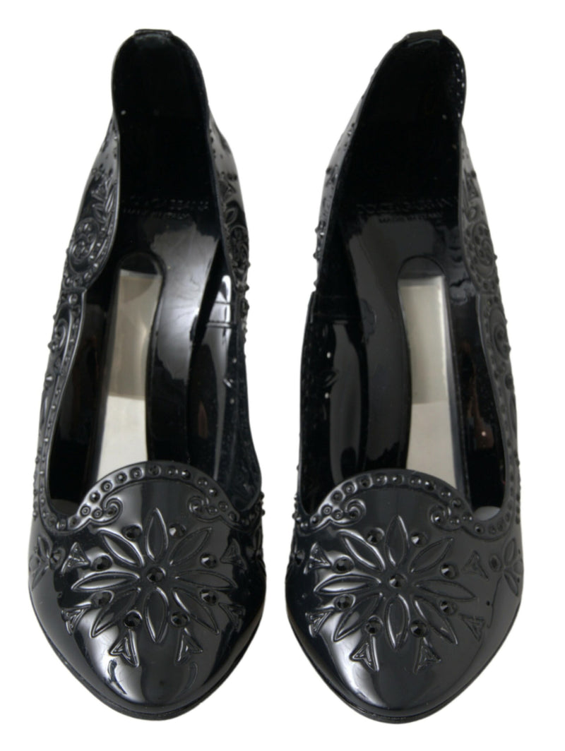 Dolce & Gabbana Black Cinderella Floral Crystal Heels Glam Steals