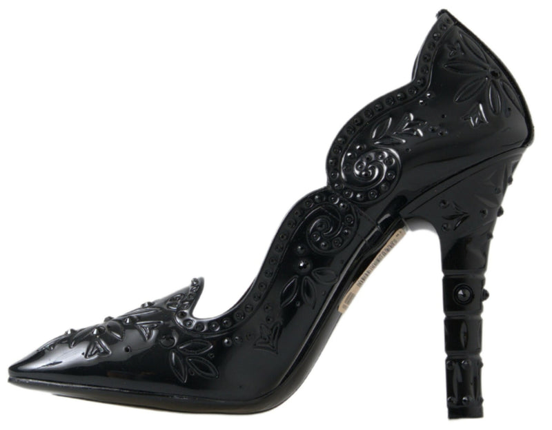 Dolce & Gabbana Black Cinderella Floral Crystal Heels Glam Steals