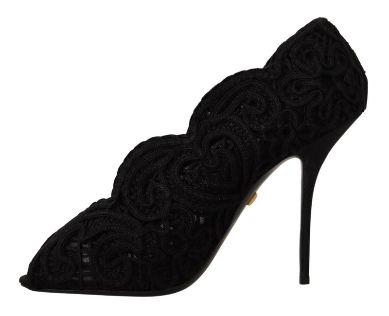 Dolce & Gabbana Black Cordonetto Ricamo Pump Open Toe Shoes Glam Steals