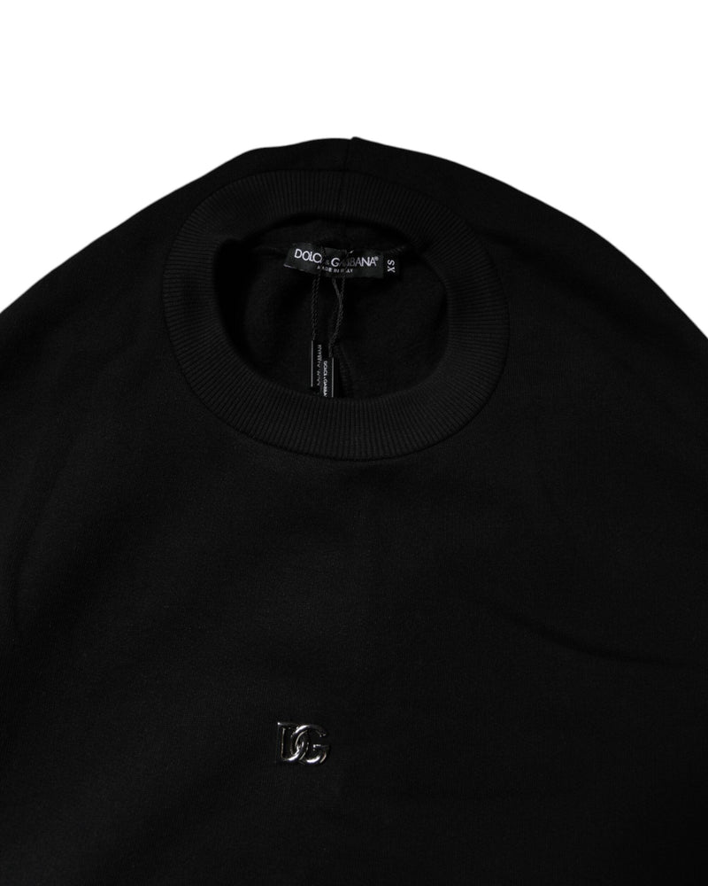 Dolce & Gabbana Black Cotton Crew Neck Sweatshirt Sweater Glam Steals