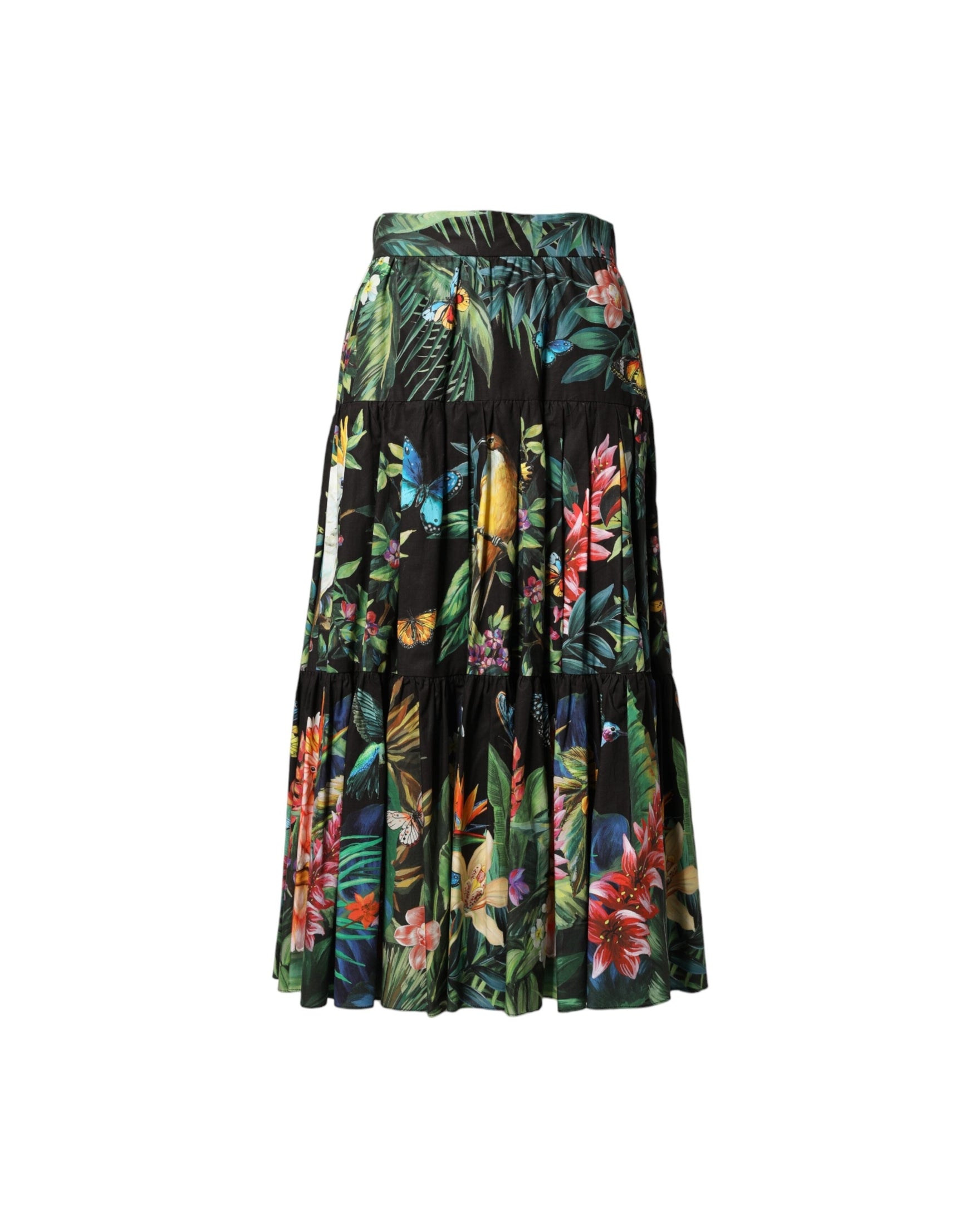 Dolce & Gabbana Black Cotton Floral High Waist Midi Skirt Glam Steals