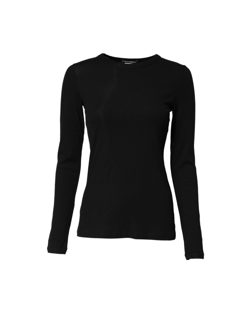 Dolce & Gabbana Black Cotton Knit Round Neck Long Sleeves T-shirt Glam Steals