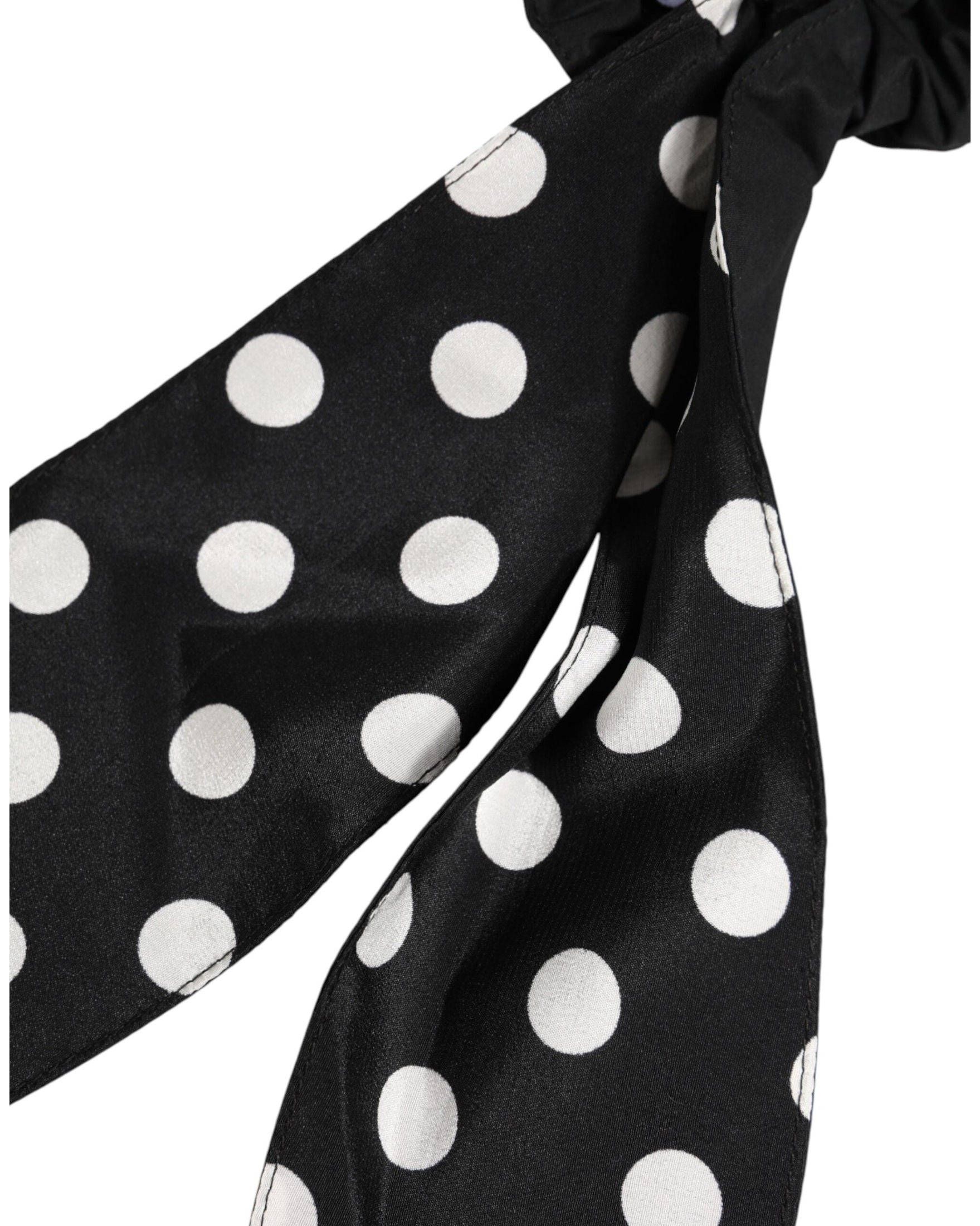 Dolce & Gabbana Black Cotton Polka Dot Scarf Tie Accessory Hair Scrunchie Glam Steals