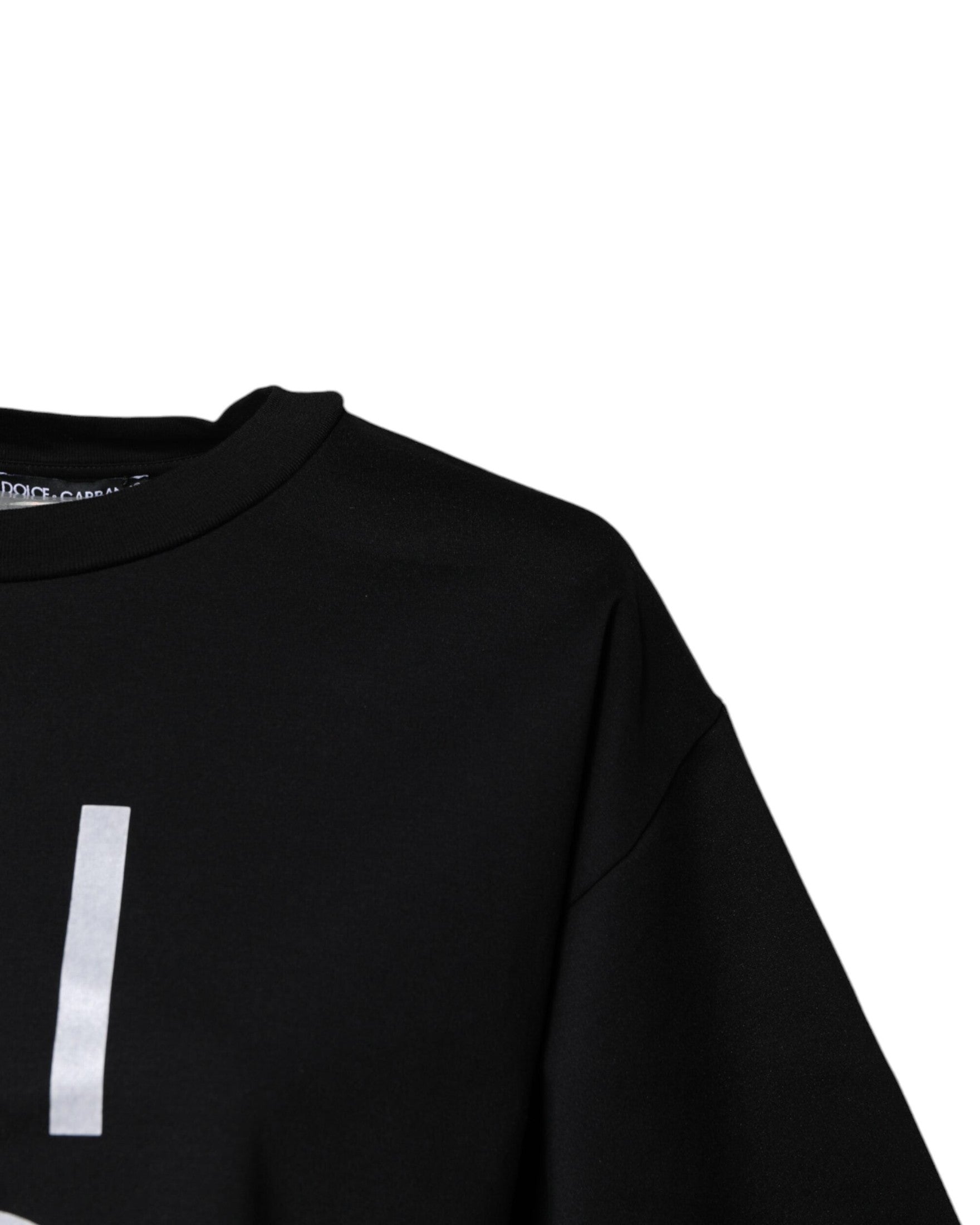 Dolce & Gabbana Black Cotton Printed Crew Neck Tee T-shirt Glam Steals