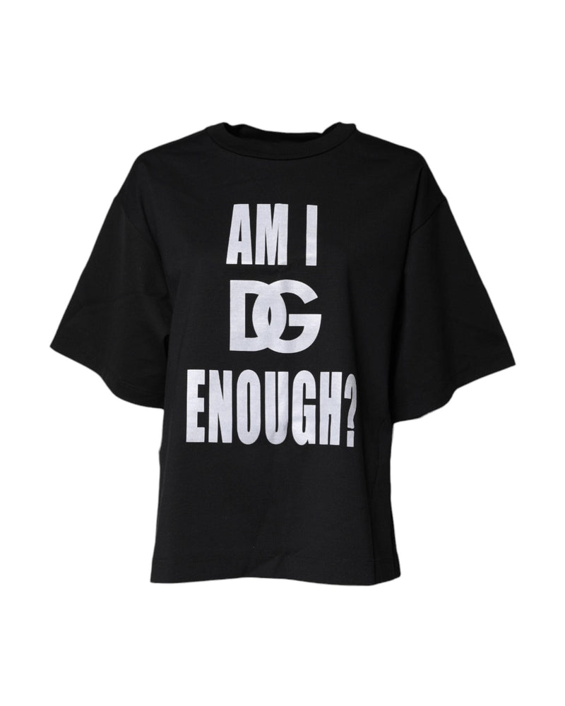 Dolce & Gabbana Black Cotton Printed Crew Neck Tee T-shirt Glam Steals