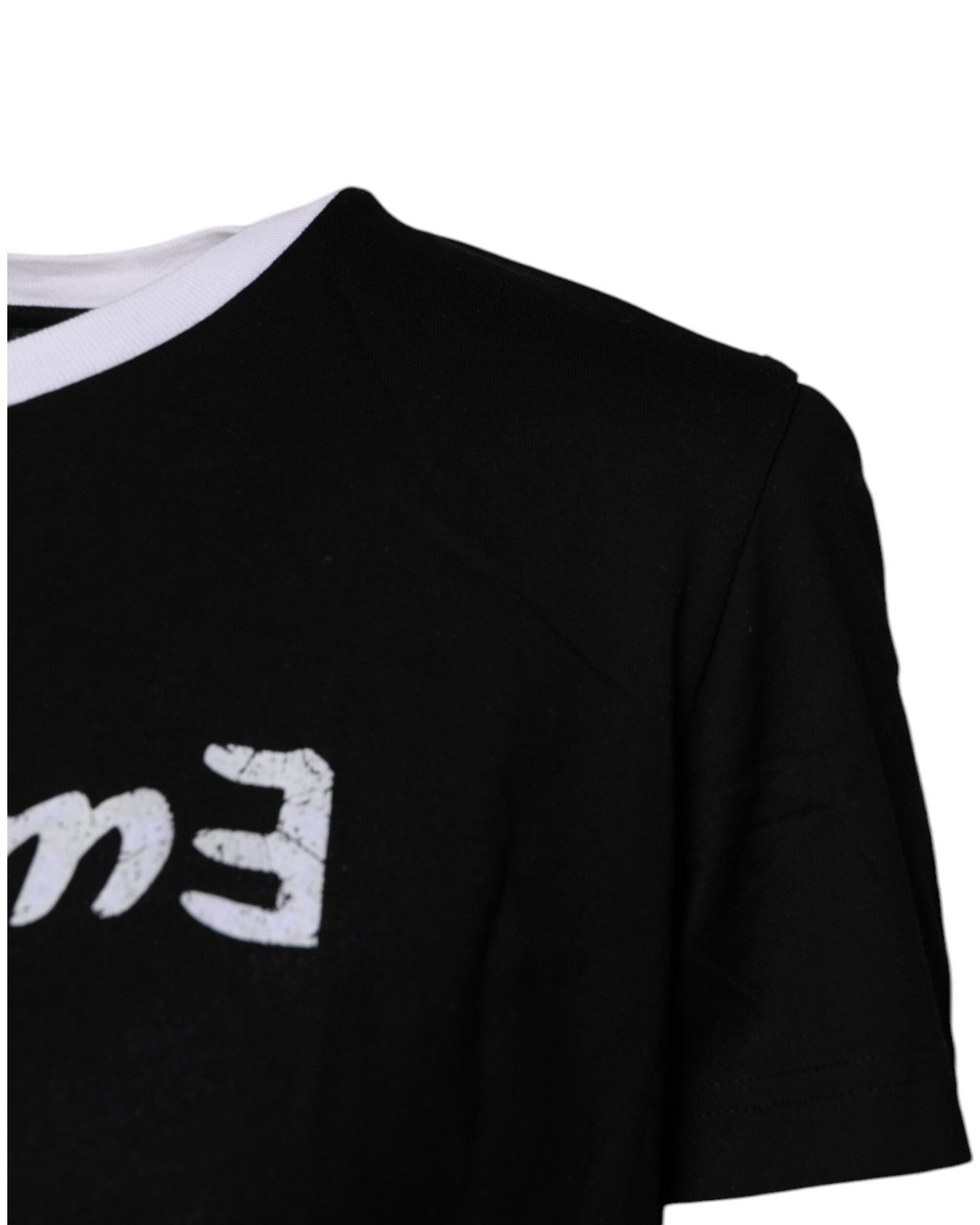 Dolce & Gabbana Black Cotton Printed Round Neck Top T-shirt Glam Steals