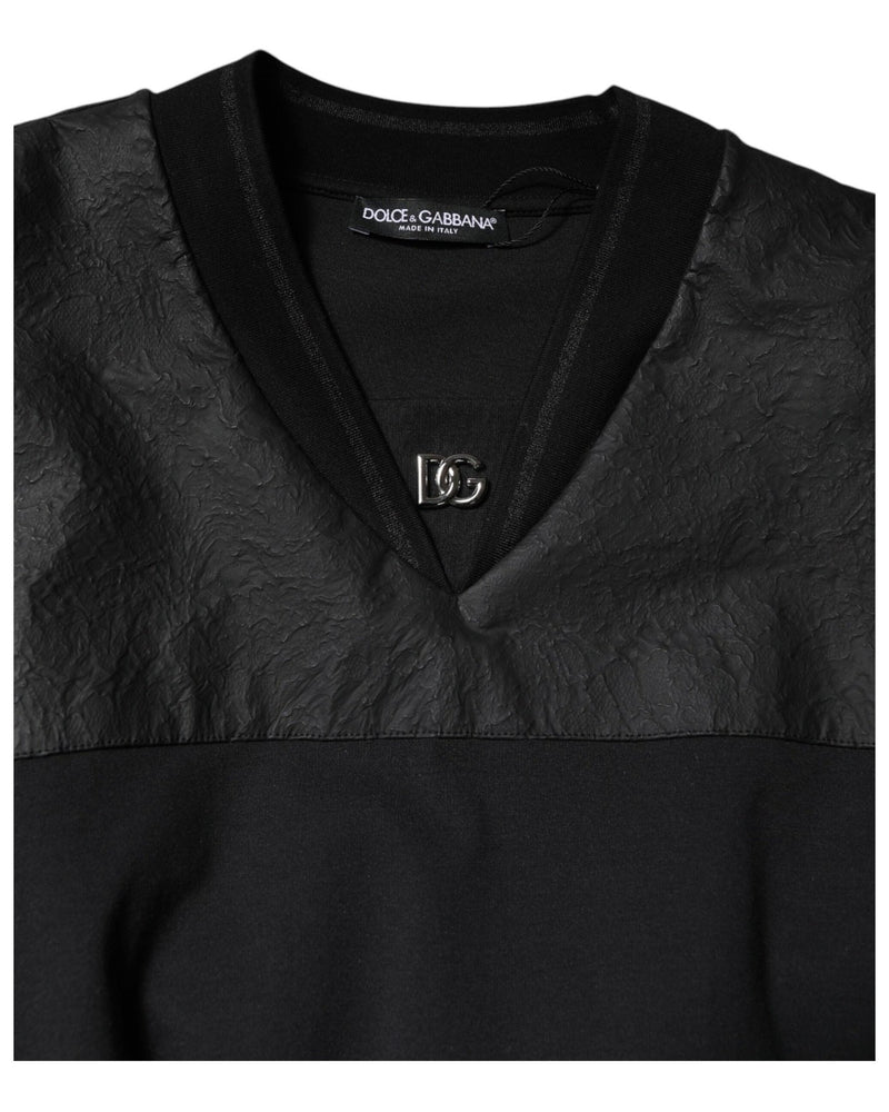 Dolce & Gabbana Black Cotton Short Sleeves V Neck T-Shirt T-Shirts