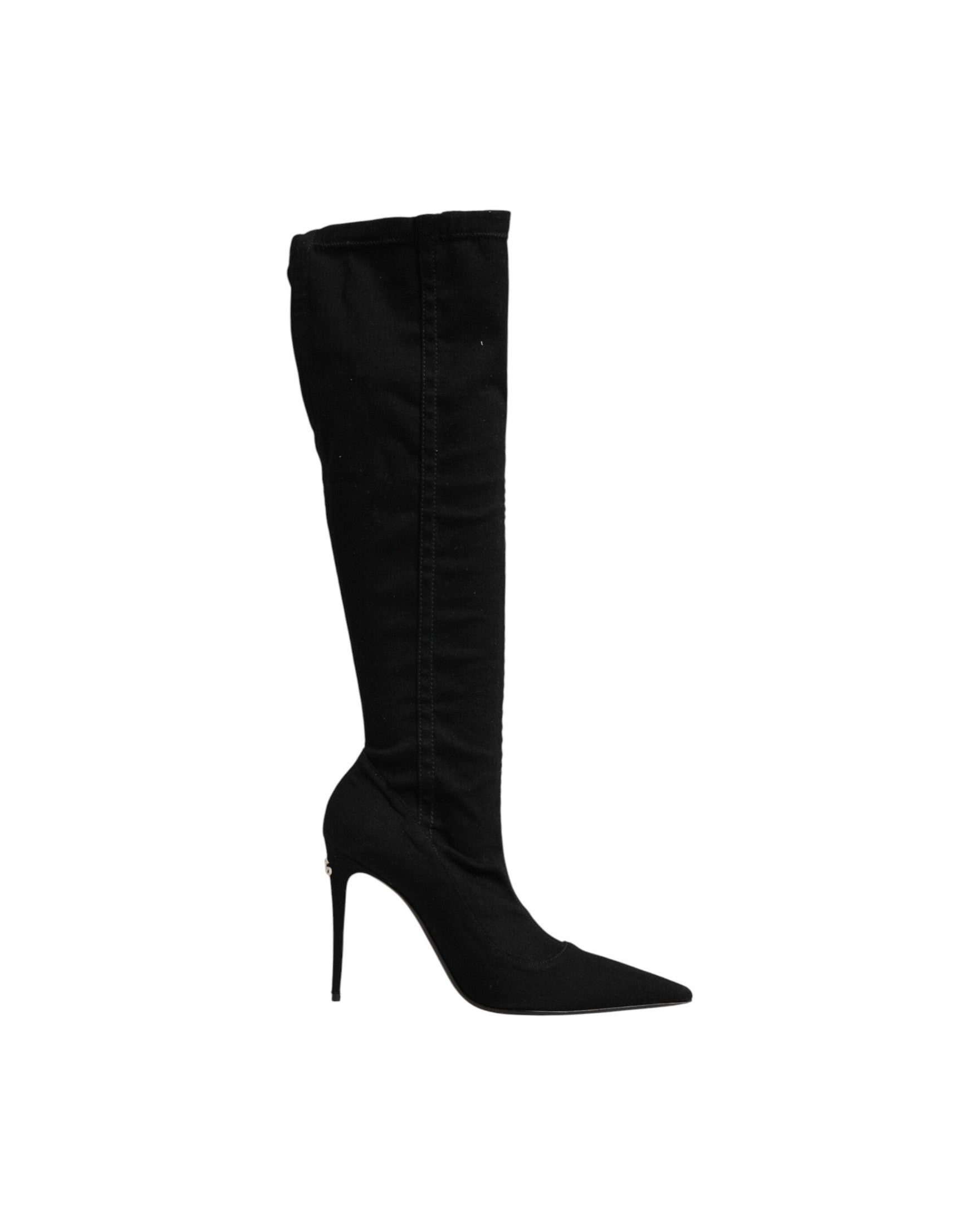 Dolce & Gabbana Black Cotton Stretch High Heels Boots Shoes Glam Steals