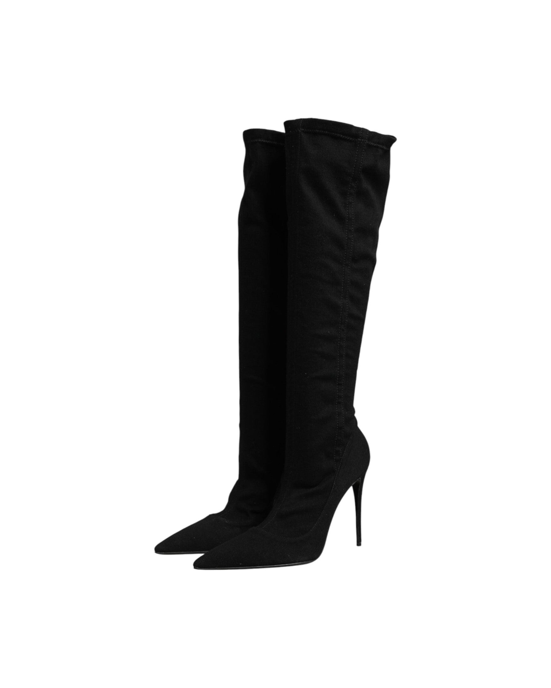 Dolce & Gabbana Black Cotton Stretch High Heels Boots Shoes Glam Steals