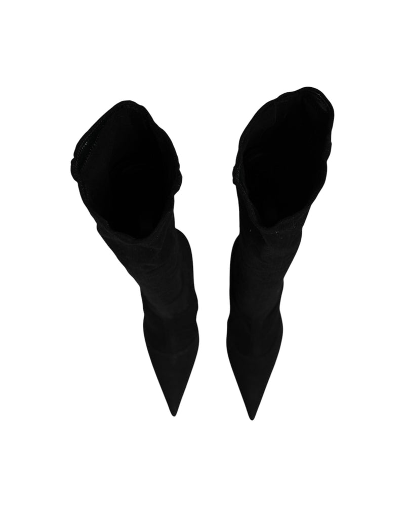 Dolce & Gabbana Black Cotton Stretch High Heels Boots Shoes Glam Steals