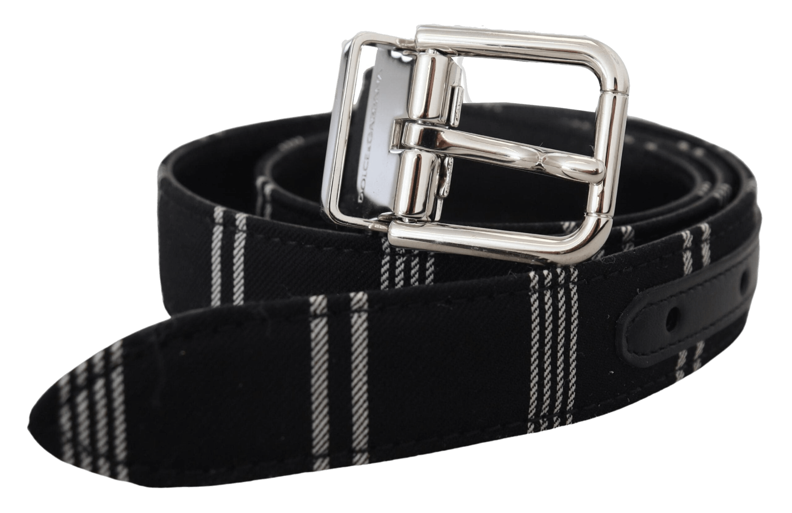 Dolce & Gabbana Black Cotton White Metal Silver Buckle Belt Glam Steals