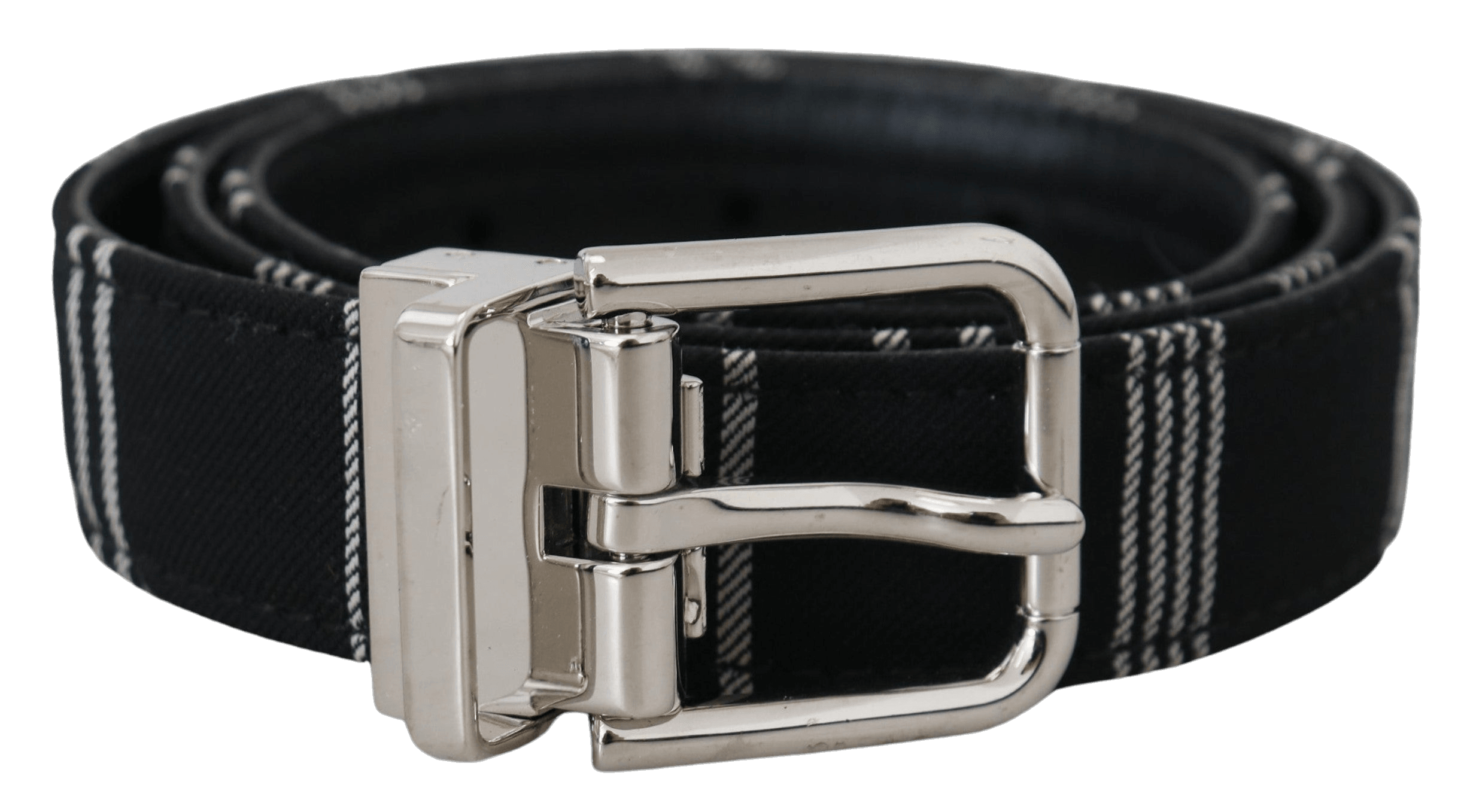 Dolce & Gabbana Black Cotton White Metal Silver Buckle Belt Glam Steals