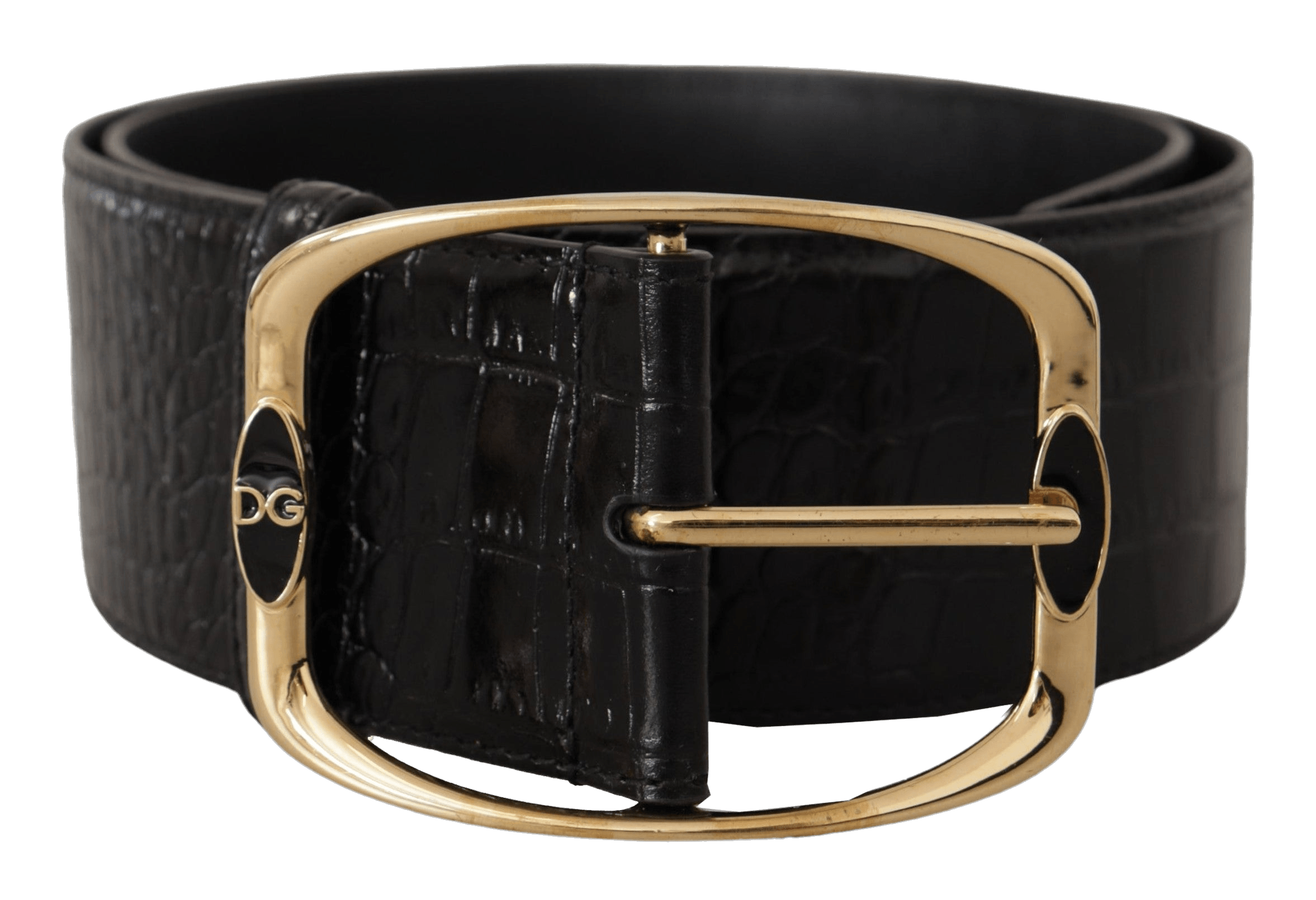 Dolce & Gabbana Black Crocodile Print Gold Metal Dg Logo Buckle Belt Glam Steals
