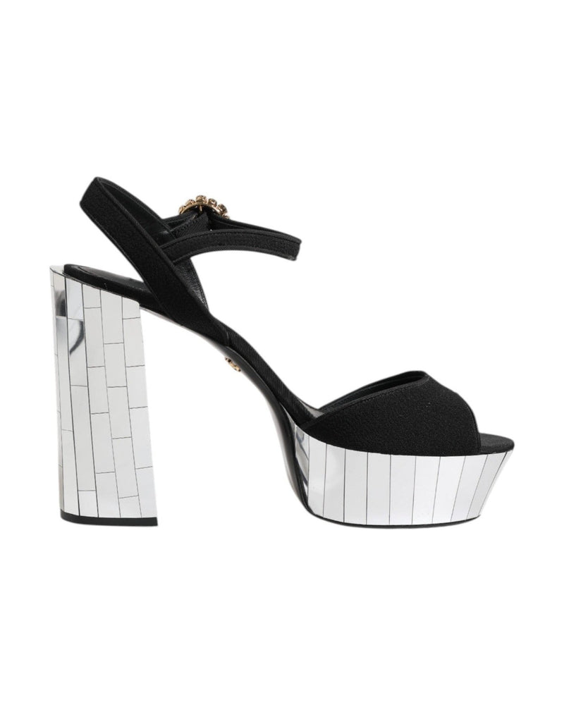 Dolce & Gabbana Black Crystal Ankle Strap Keira Sandals Shoes Heels