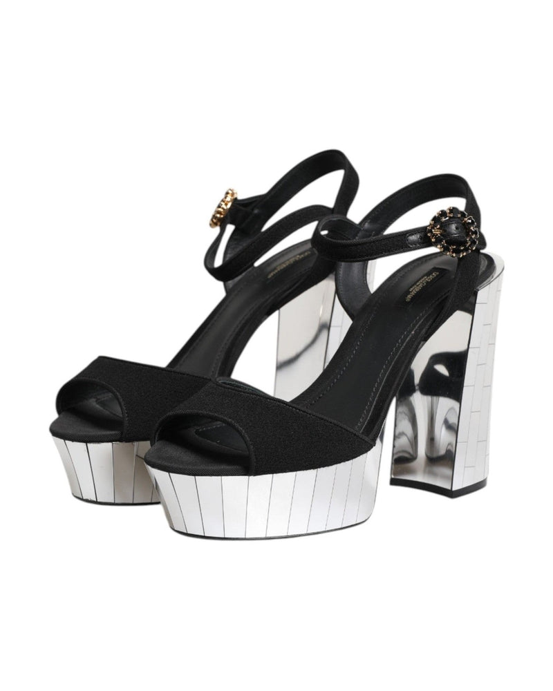 Dolce & Gabbana Black Crystal Ankle Strap Keira Sandals Shoes Heels